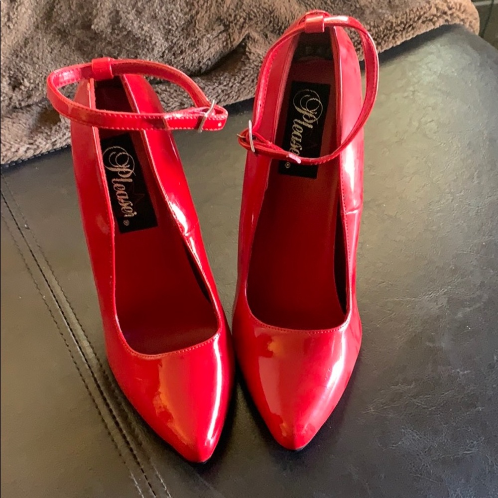 Red patent heels